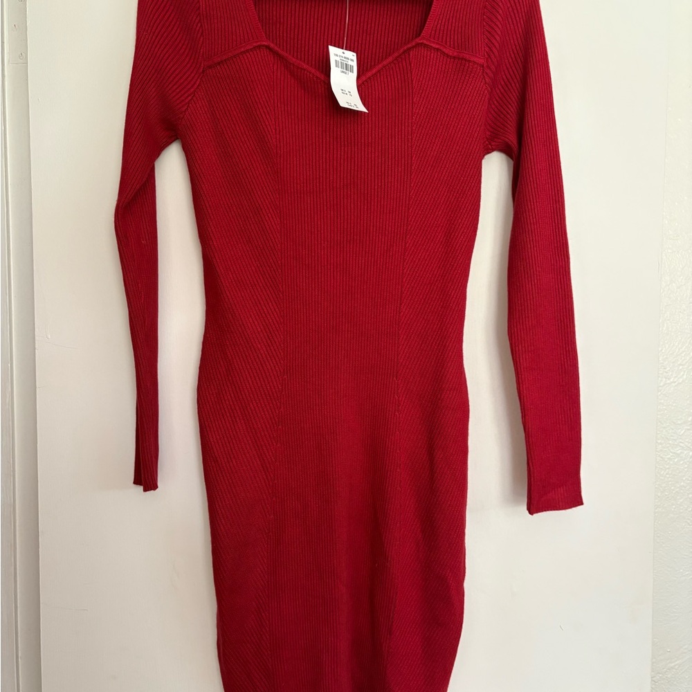 NWT Abercrombie & Fitch Red Ribbed Sweater Dress